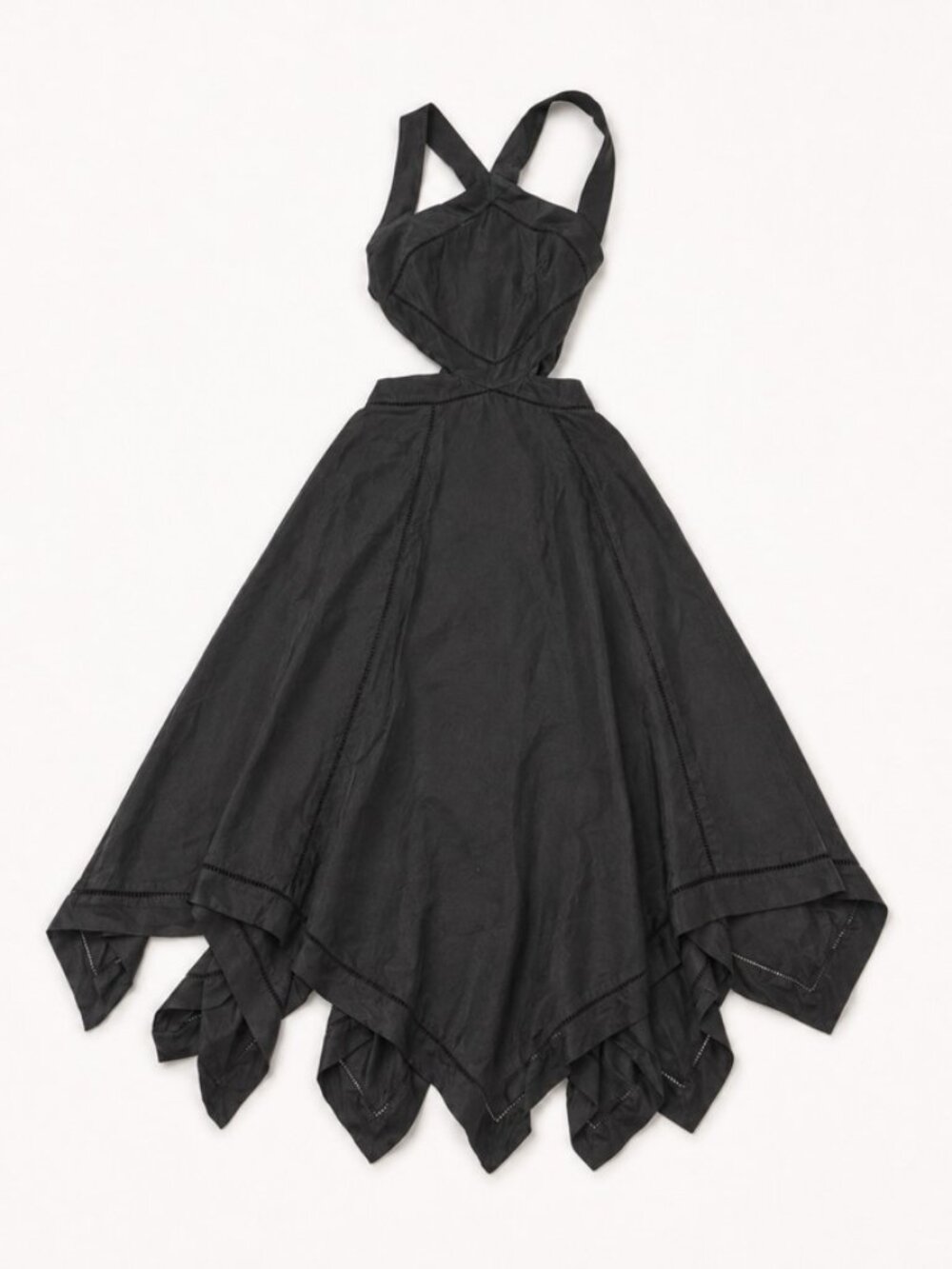 Zimmermann Black Halter Linen & Silk Cutout Handkerchief Midi Dress US 6 - Picture 5 of 10